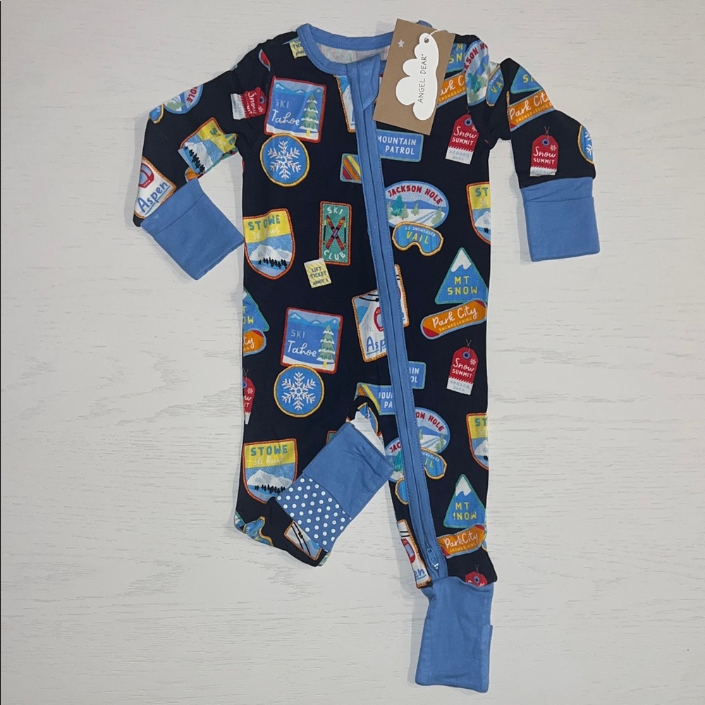 Angel Dear Convertible Zip Romper Vintage Ski Patches 0-3 3-6 months